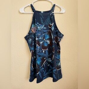 Blue Butterfly Print Halter Top